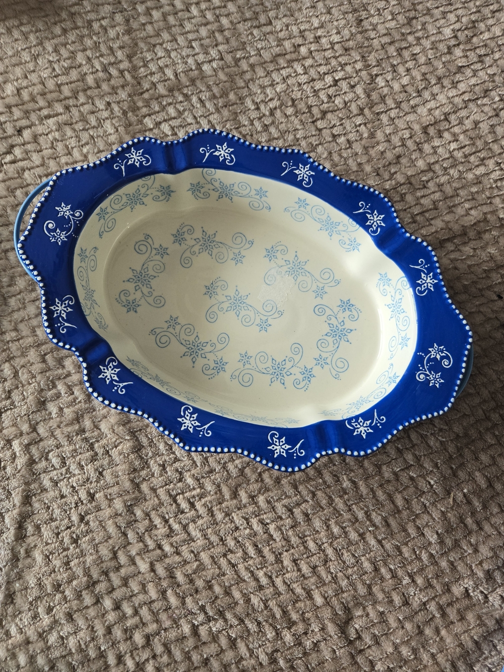 Temp-tations Floral Lace Blue 1.5 QT Oval Baker Baking Dish w Wire Rack